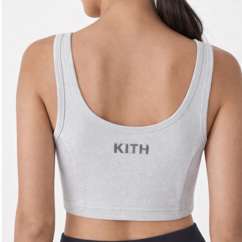 Kith Women’s XS Cropped Tank Top Oatmeal Ribbed Embroidered Logo Streetwear Y2K